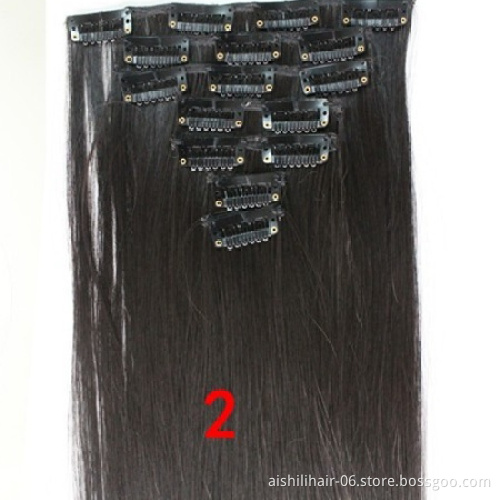 Wholesale high temperature chemical fiber silk clip in hair solid color long straight hair 7 pieces of seamless wig